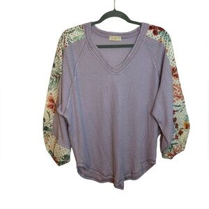 Nwot Chrysanthemum Lilac Floral Waffle Knit Top